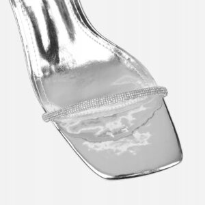 Buty Ciel Silver Mirror Diamante Low Block Heeled Sandals R.40